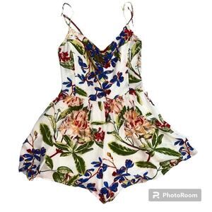 Jenn & Jo Tropical Floral Spaghetti Strap Romper Shorts Size L Hawaiian